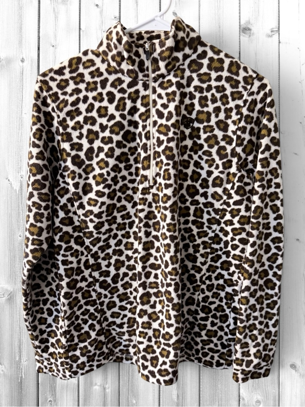 🌼ARIAT TEK Leopard Print Fleece Pullover Jacket - White & Brown